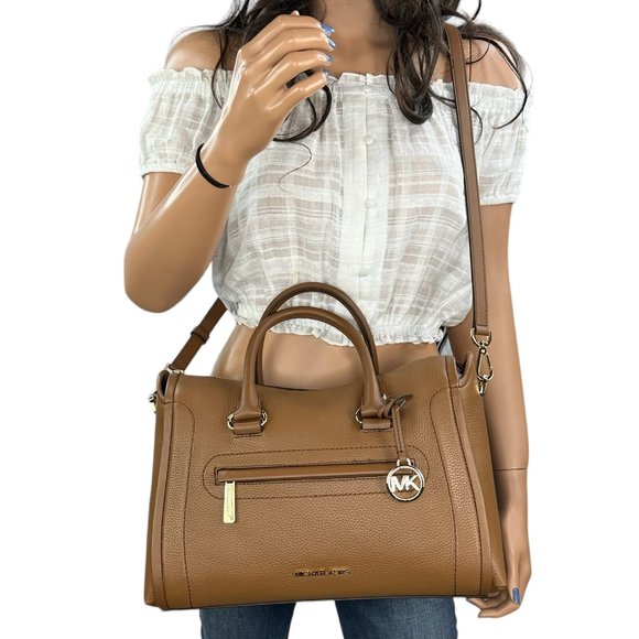 Michael Kors Carine Large Satchel Shoulder Crossbody Bag Brown - Picture 4 of 14